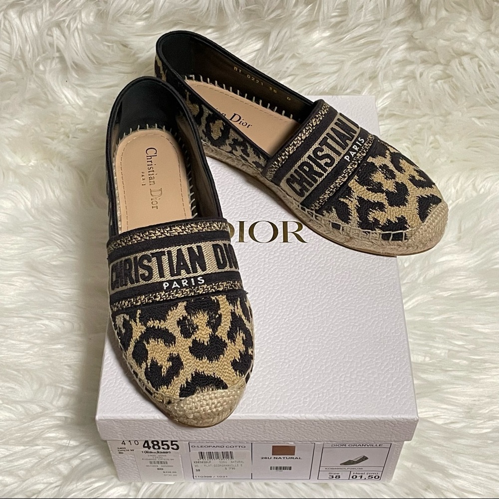 CHRISTIAN DIOR LOGO EMBROIDERED LEOPARD PRINT GRANVILLE ESPADRILLE 38